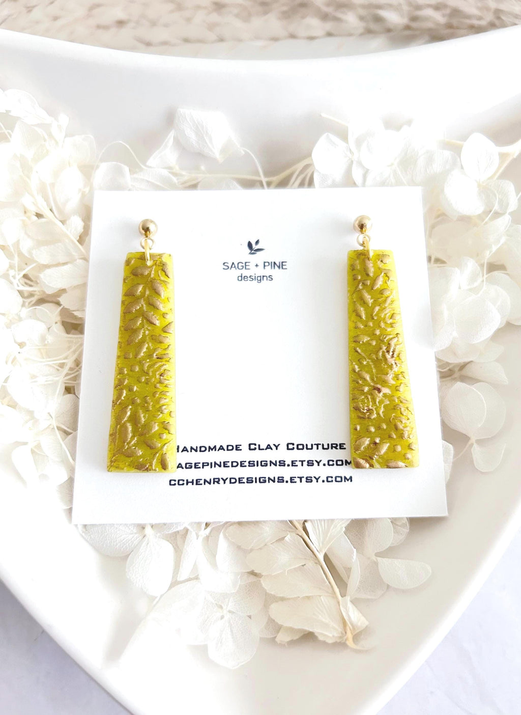 Gold Chartreuse Floral Vine Drop Rectangle Dangles, Citrus Green Yellow Earrings, Fall Leaf Jewelry