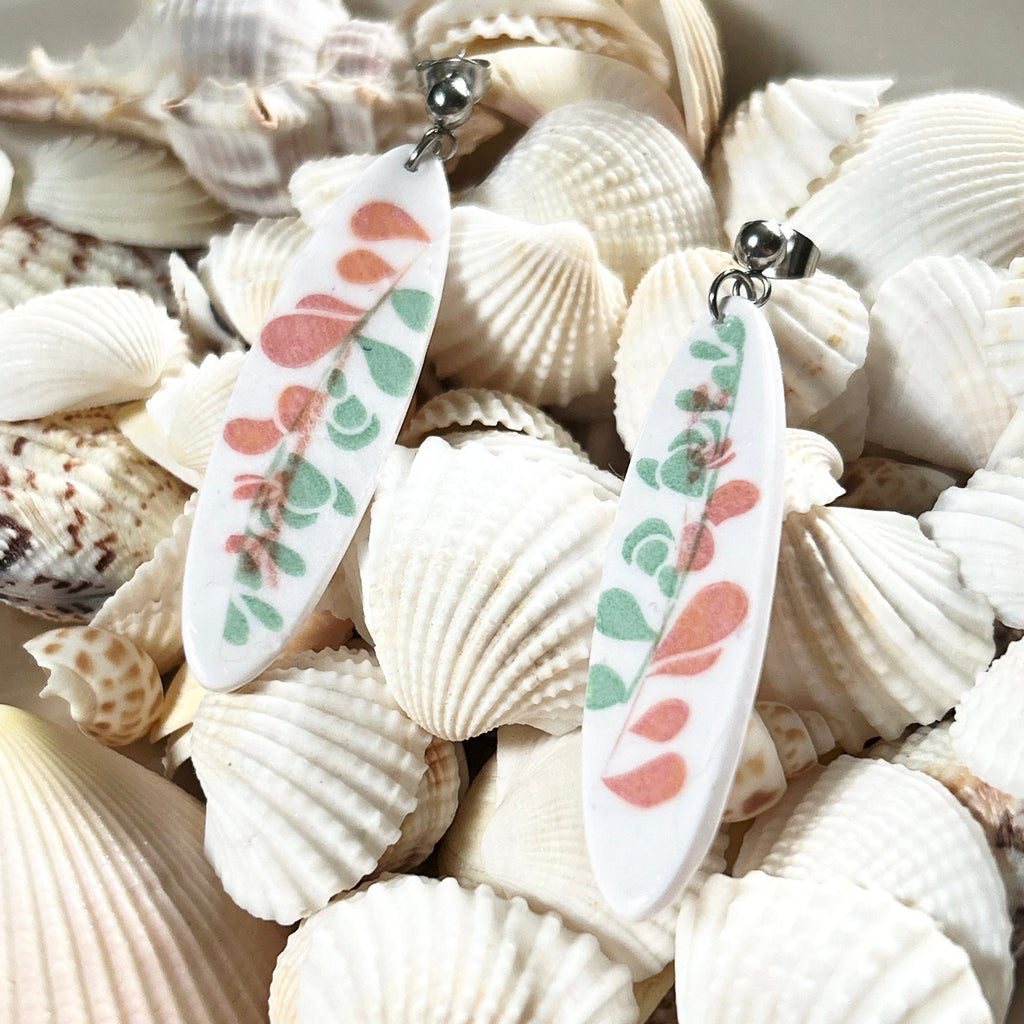 Handmade Succulent Dangle Earrings: Retro Surfboard Clay, Steel Studs