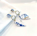 White Lace Clay Earrings, Navy Blue & Gold Dangles, Handmade Wedding Gift for the Bride