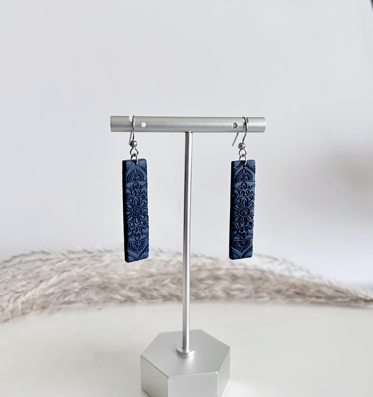 Matte Red Clay Earrings, Matte Black Hoop Dangles, Navy Blue Minimal Hoops, Mandala Jewelry