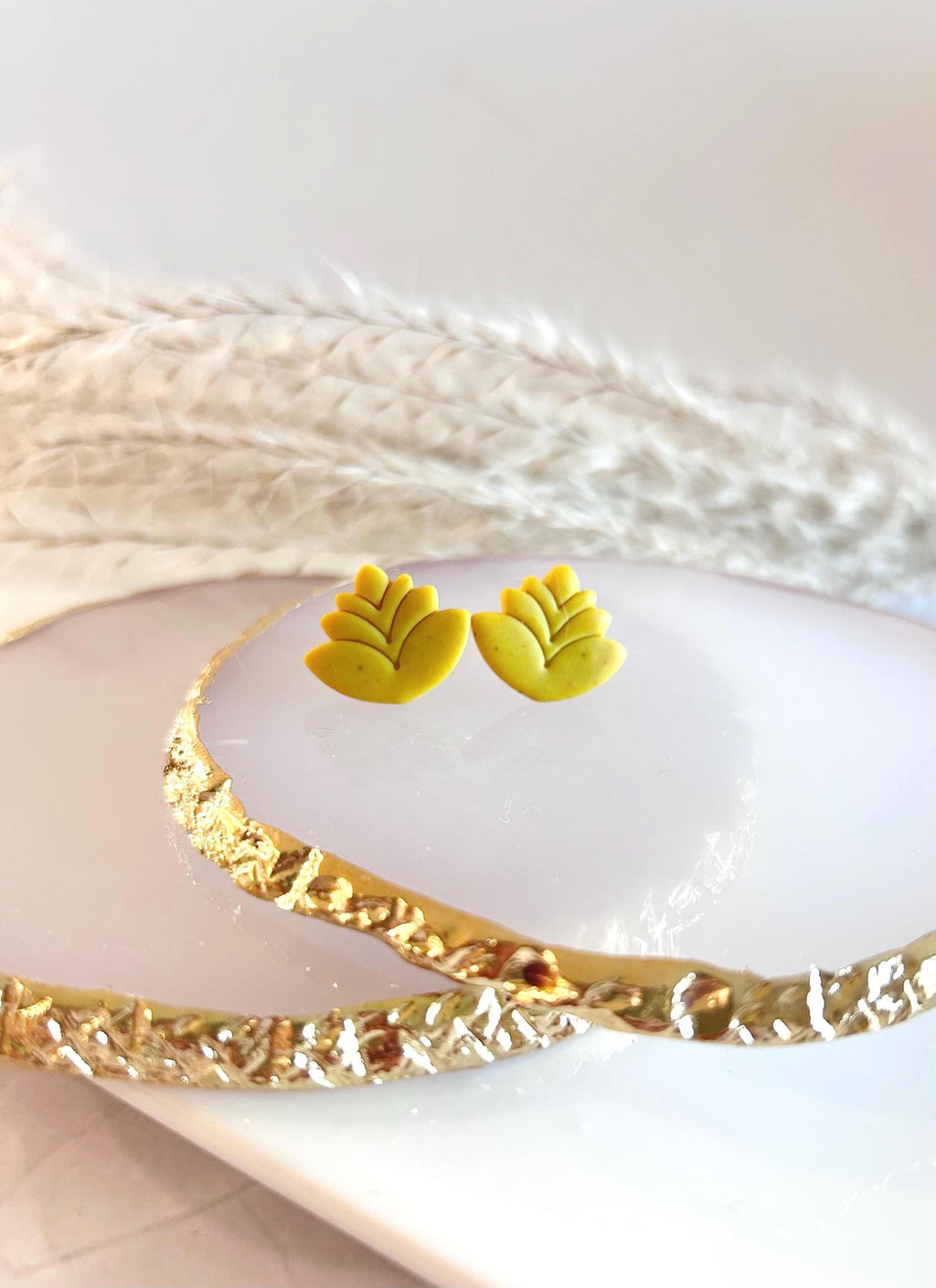 Lotus Flower Stud Earrings, Handmade Clay Everyday Jewelry Gift for Her