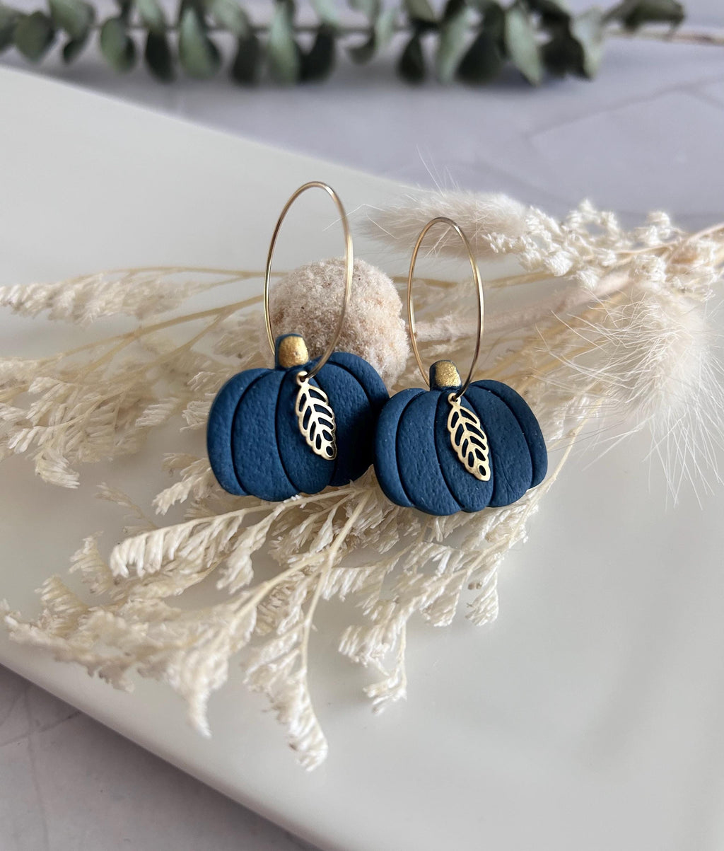 Pumpkin Earrings, Hoop Dangles, Fall Leaf, Boho Handmade Fashion Jewelry