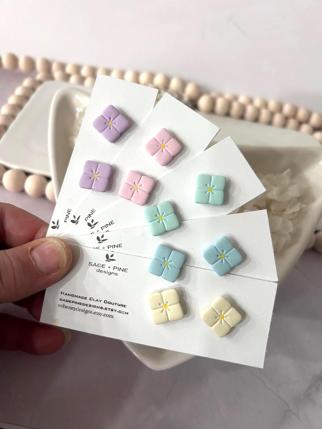 Pastel Hydrangea Flower Studs, Small Clay Post Earrings, Birthday Gift for Girl, Hypoallergenic Studs