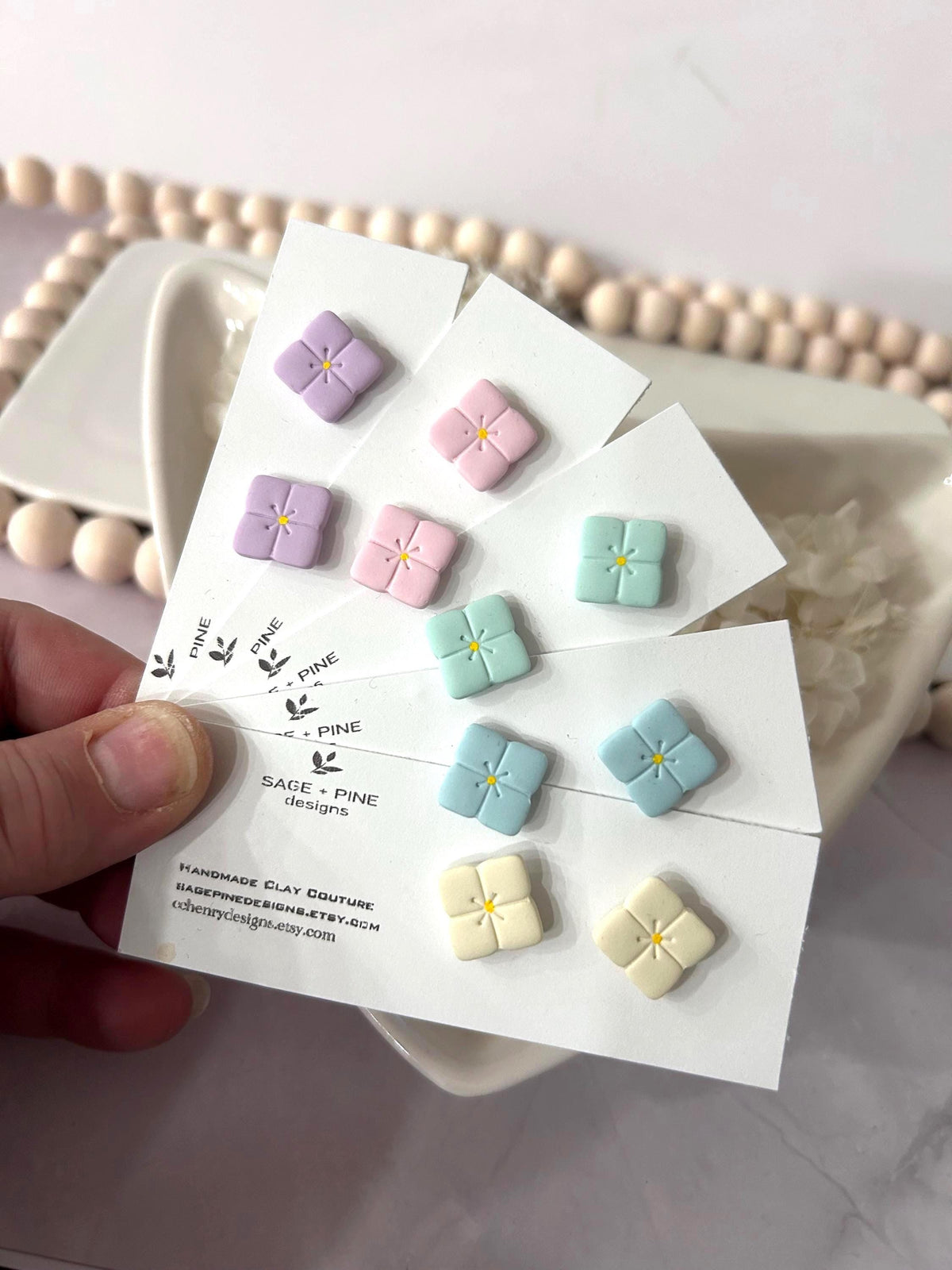 Pastel Hydrangea Flower Studs, Small Clay Post Earrings, Birthday Gift for Girl, Hypoallergenic Studs