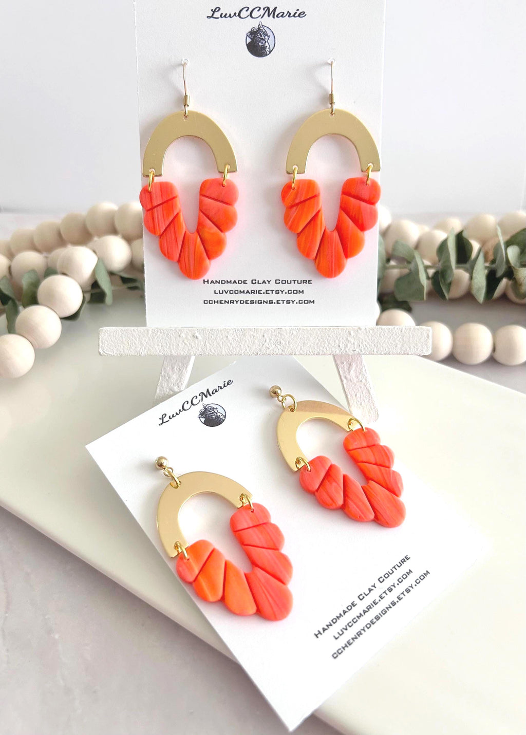 Neon Orange Clay Earrings, Vacation Dangles, Minimalist Jewelry