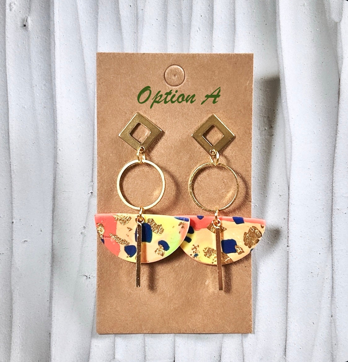 Neon Earrings, Geometric Dangles, Hoop Drop Polymer Clay Abstract Handmade Jewelry