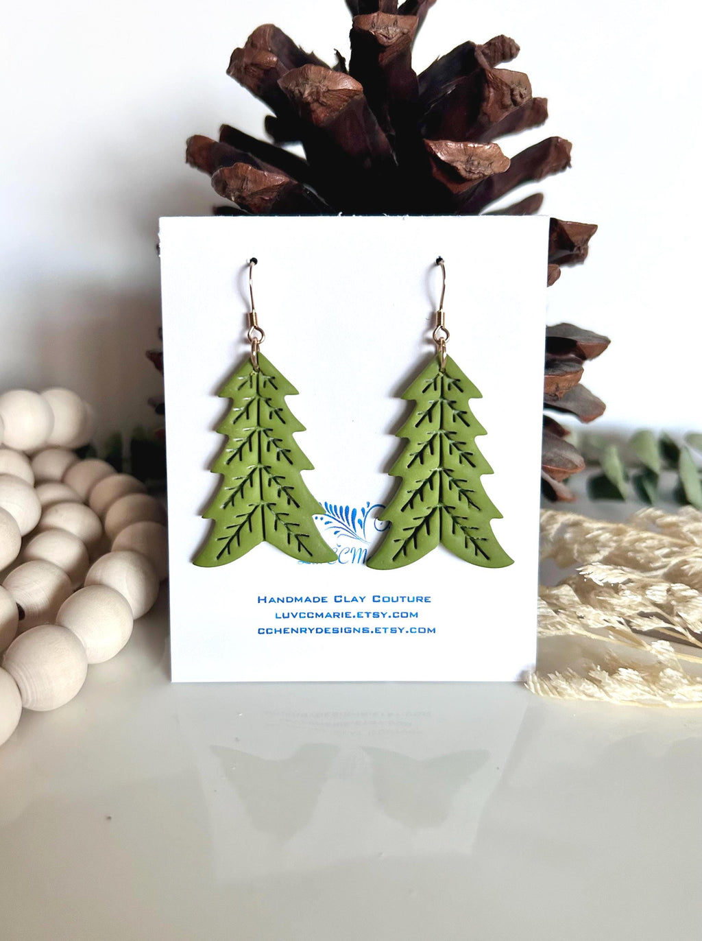 Burgundy Tree Dangle Earrings, Folk Dangles, Scandinavian Norwegian Embossed Clay Handmade Jewelry