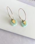 Green Polka Dot Pumpkin Earrings, Gold Leaf Clay Hoop Dangles, Fall Boho Jewelry