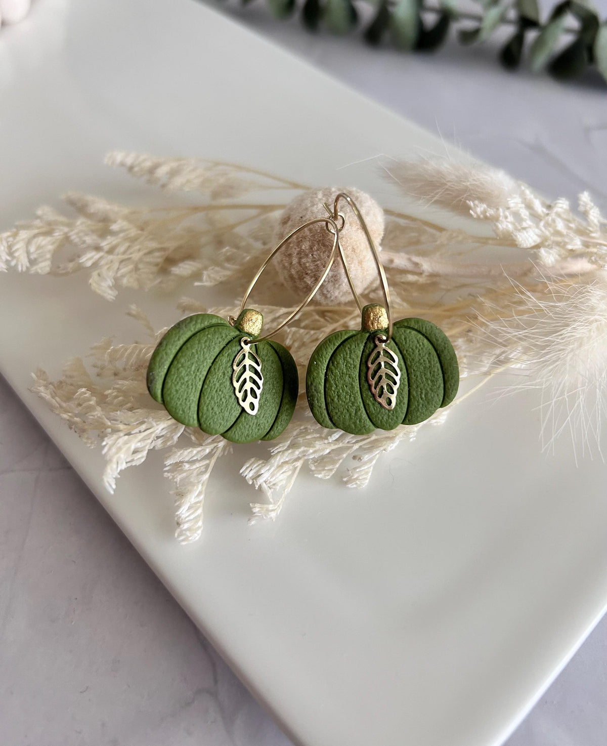 Pumpkin Earrings, Hoop Dangles, Fall Leaf, Boho Handmade Fashion Jewelry