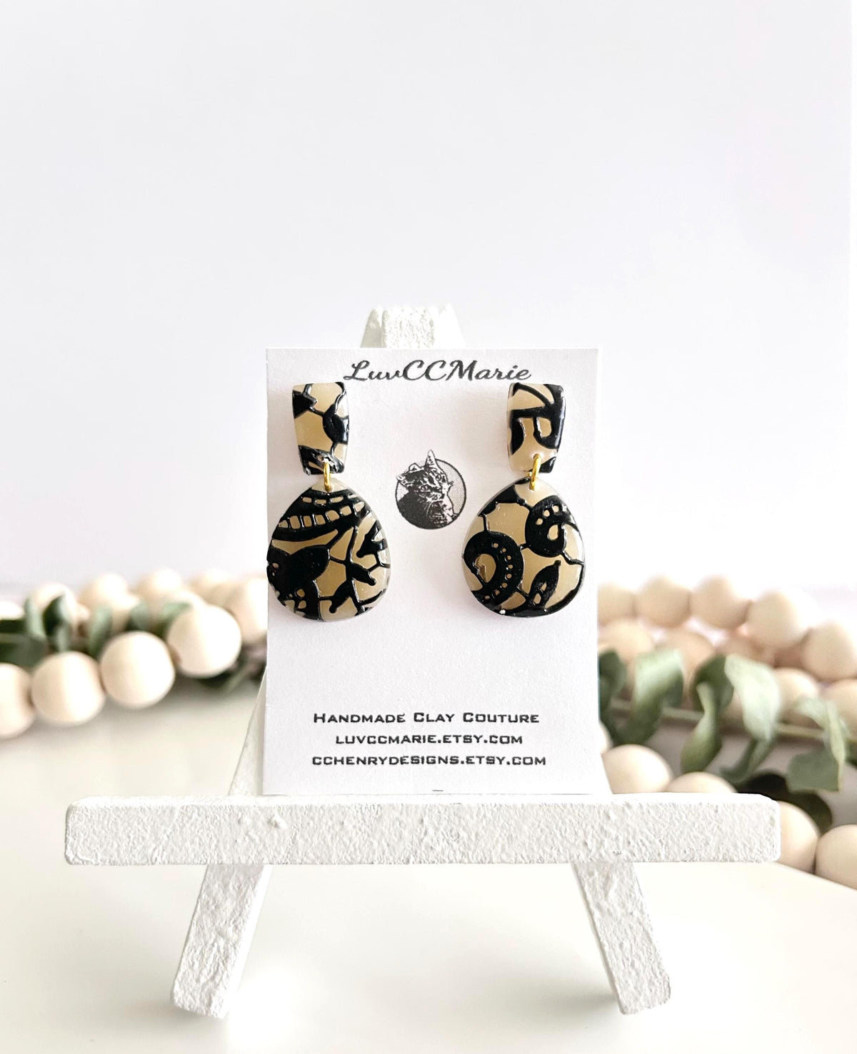 Black and Nude Lace Stud Drop Earrings, Elegant Wedding Clay Jewelry, Bridal Gift
