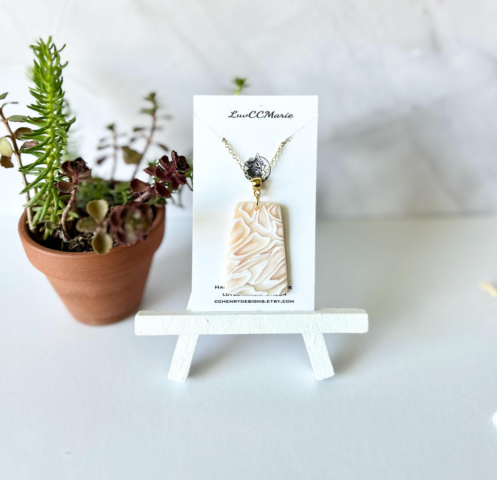 Handmade Tortoise Shell Polymer Clay Pendant Necklace, Boho Trapezoid Jewelry