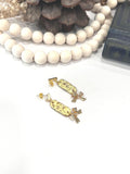 Hammered Gold Clay Bow Earrings, Stainless Steel Bar Drop Dangles, Handmade Jewelry