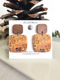 Boho Clay and Wood Stud Earrings: Mustard Yellow Retro Square Dangles