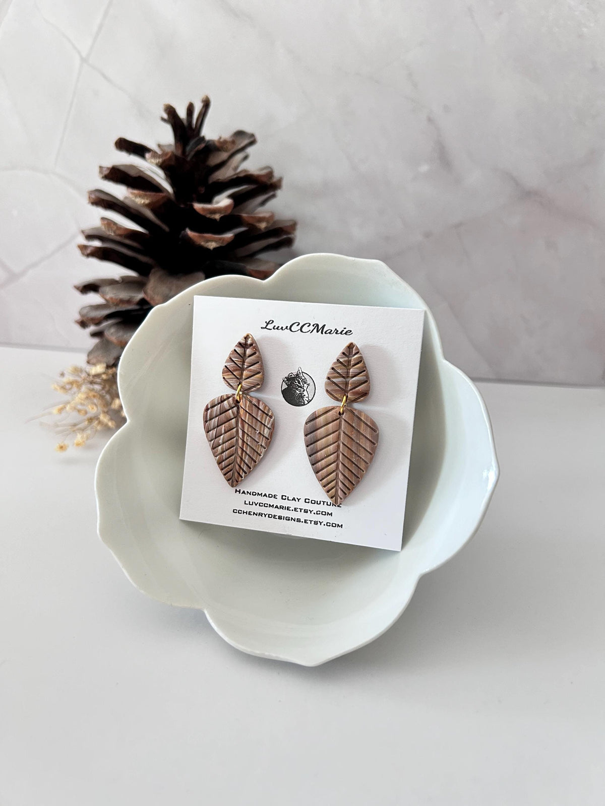 Marigold Yellow Leaf Earrings, Geometric Handmade Clay Dangles, Autumn Mustard Fall Jewelry