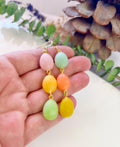 Handmade Long Pastel Egg Clay Earrings, Jelly Bean Dangles, Speckled Easter Statement Jewelry