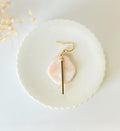 Peach and White Hoop Charm Dangle Earrings, Handmade Clay Jewelry Gift