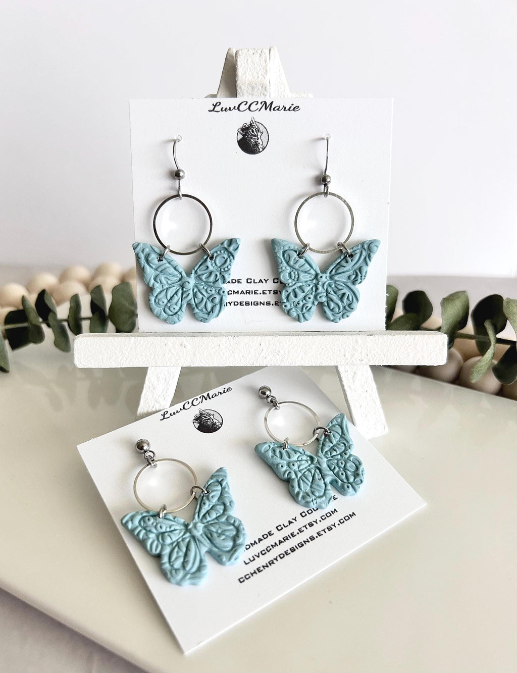 Monarch Earrings, Aqua Butterfly Hoop Dangles, Handmade Lightweight Jewelry Gift