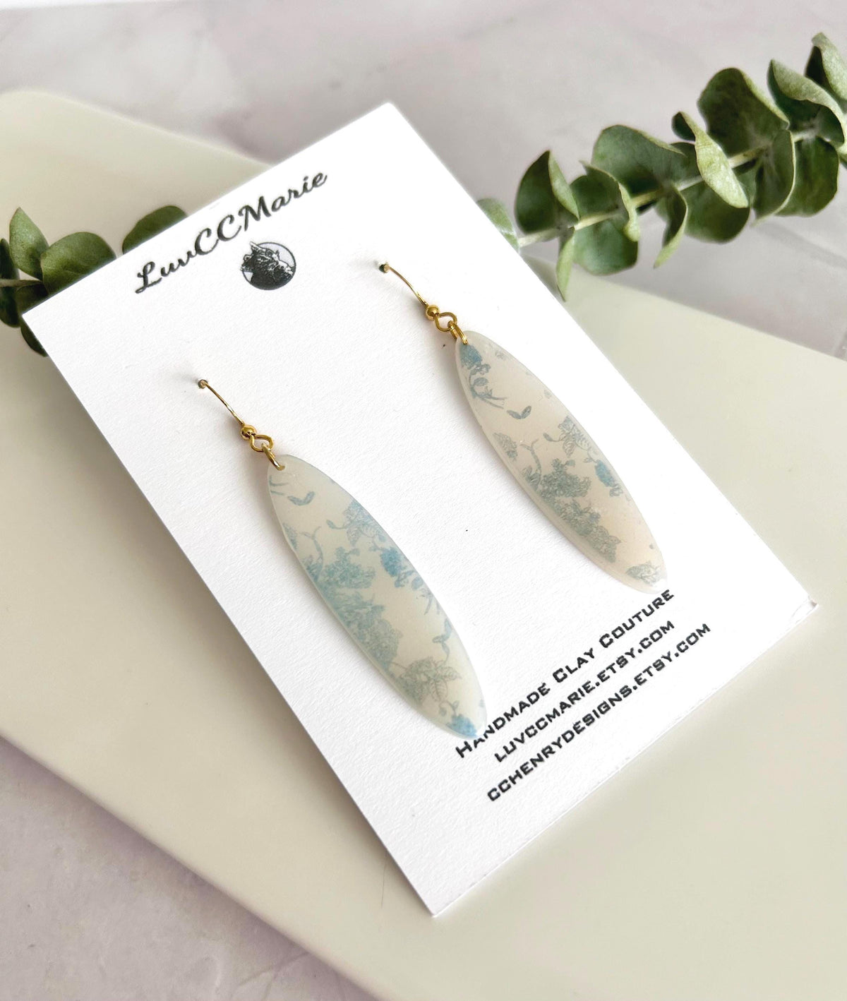 White and Light Blue Floral Earrings, Chinoiserie Dangles, Elegant Bridal Wedding Gift