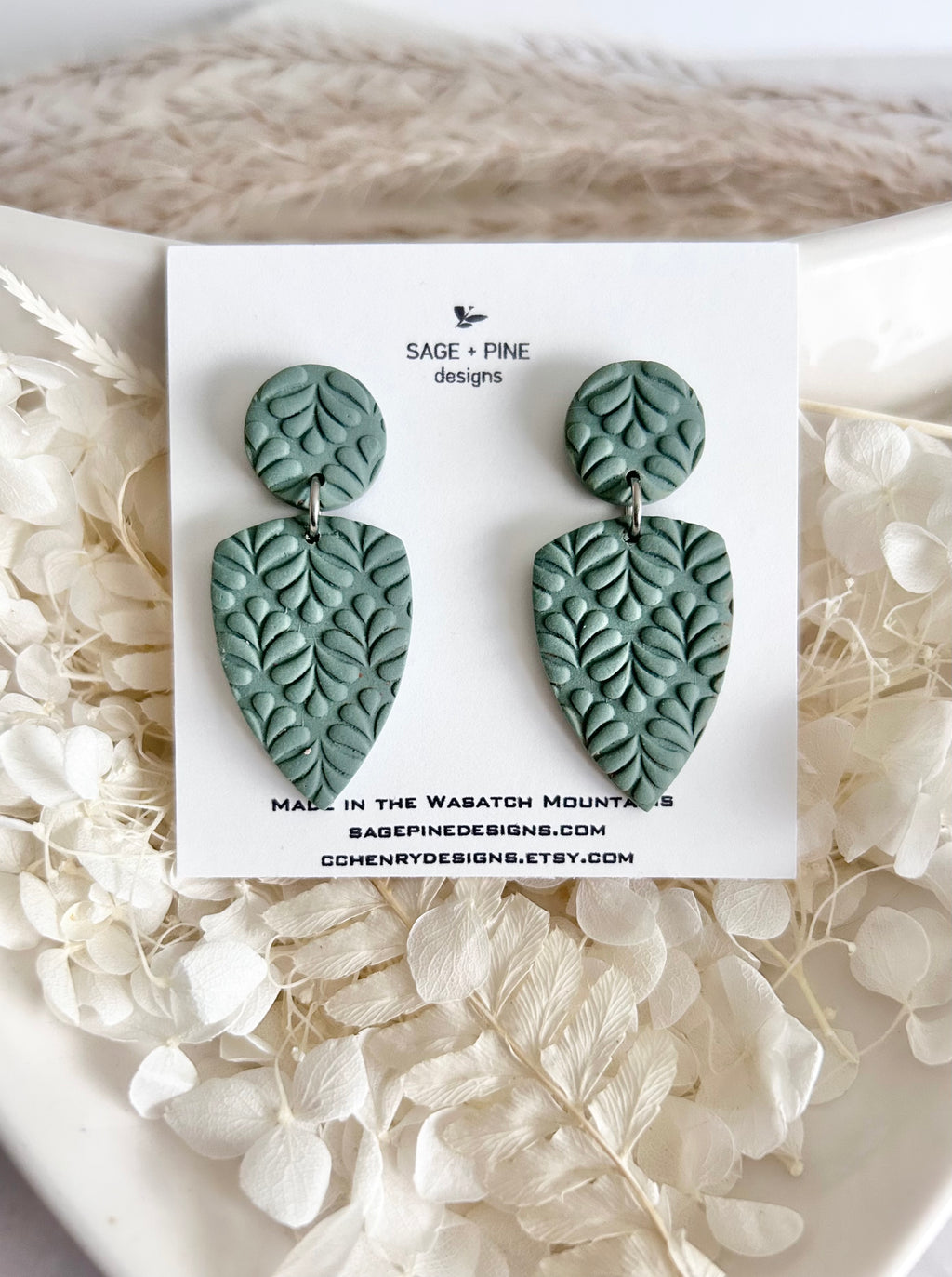 Boho Polymer Clay Earrings, Leaf Stud Post Dangles, Handmade Jewelry