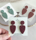Boho Polymer Clay Earrings, Leaf Stud Post Dangles, Handmade Jewelry