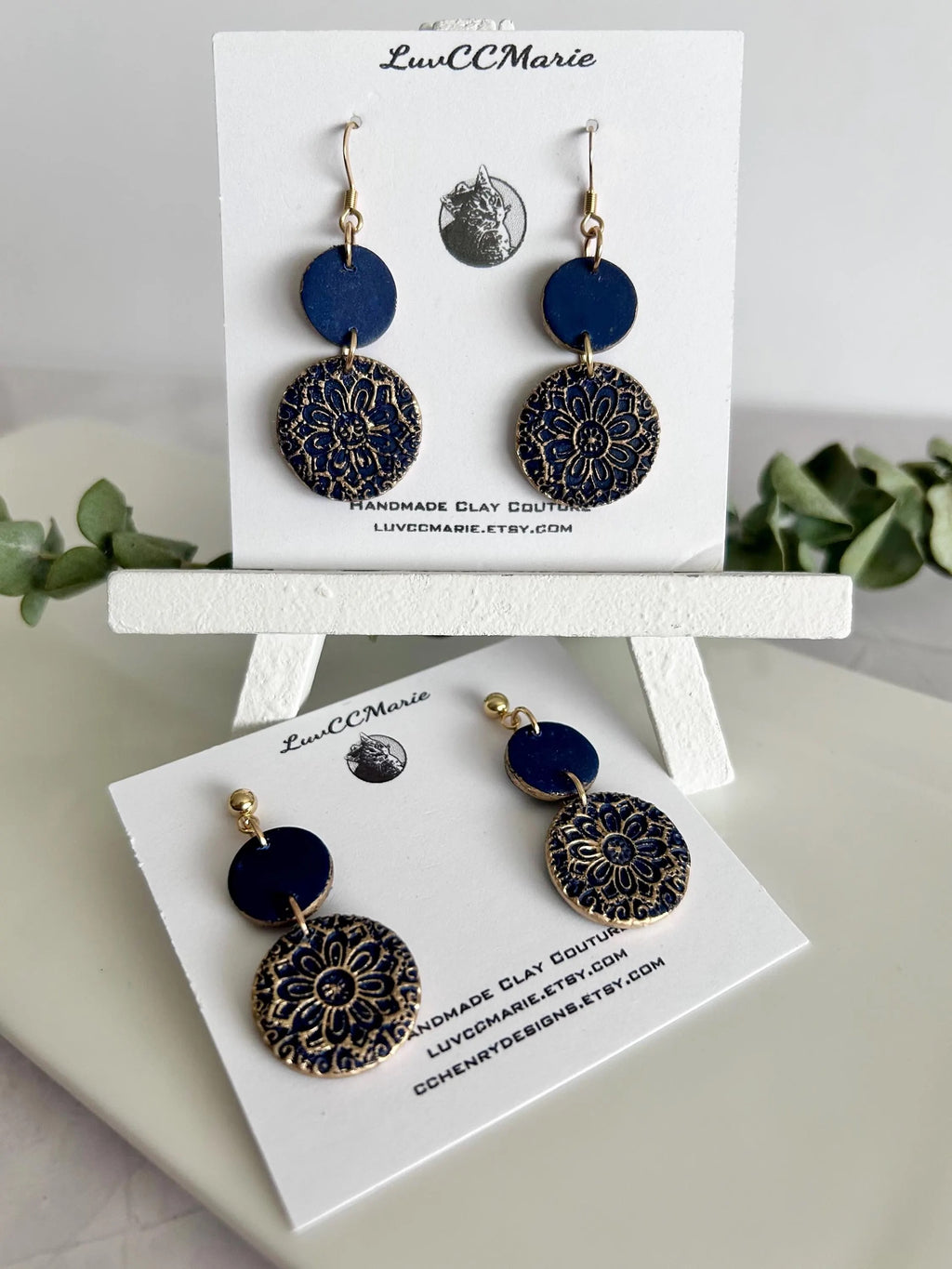 Kelly Green Earrings, Gold Mandala Embossed Dangles, Handmade Clay Boho Jewelry