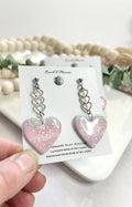 Trans Pride Heart Dangle Earrings: Holo Glitter Clay Boho Jewelry