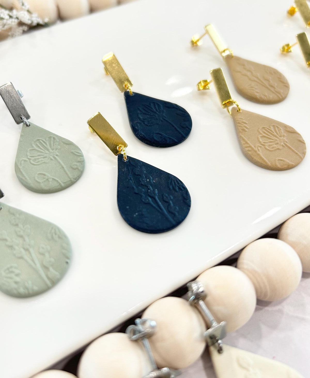 Wildflower Earrings, Floral Clay Dangles, Teardrop Drops, Handmade Jewelry Gift for Mom
