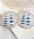 Asymmetrical Creamy White and Teal Blue Silver Long Dangle Earrings, Handmade Clay Coastal Jewelry