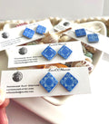 Handmade Cobalt Blue Tile Stud Earrings: Boho Mediterranean Jewelry