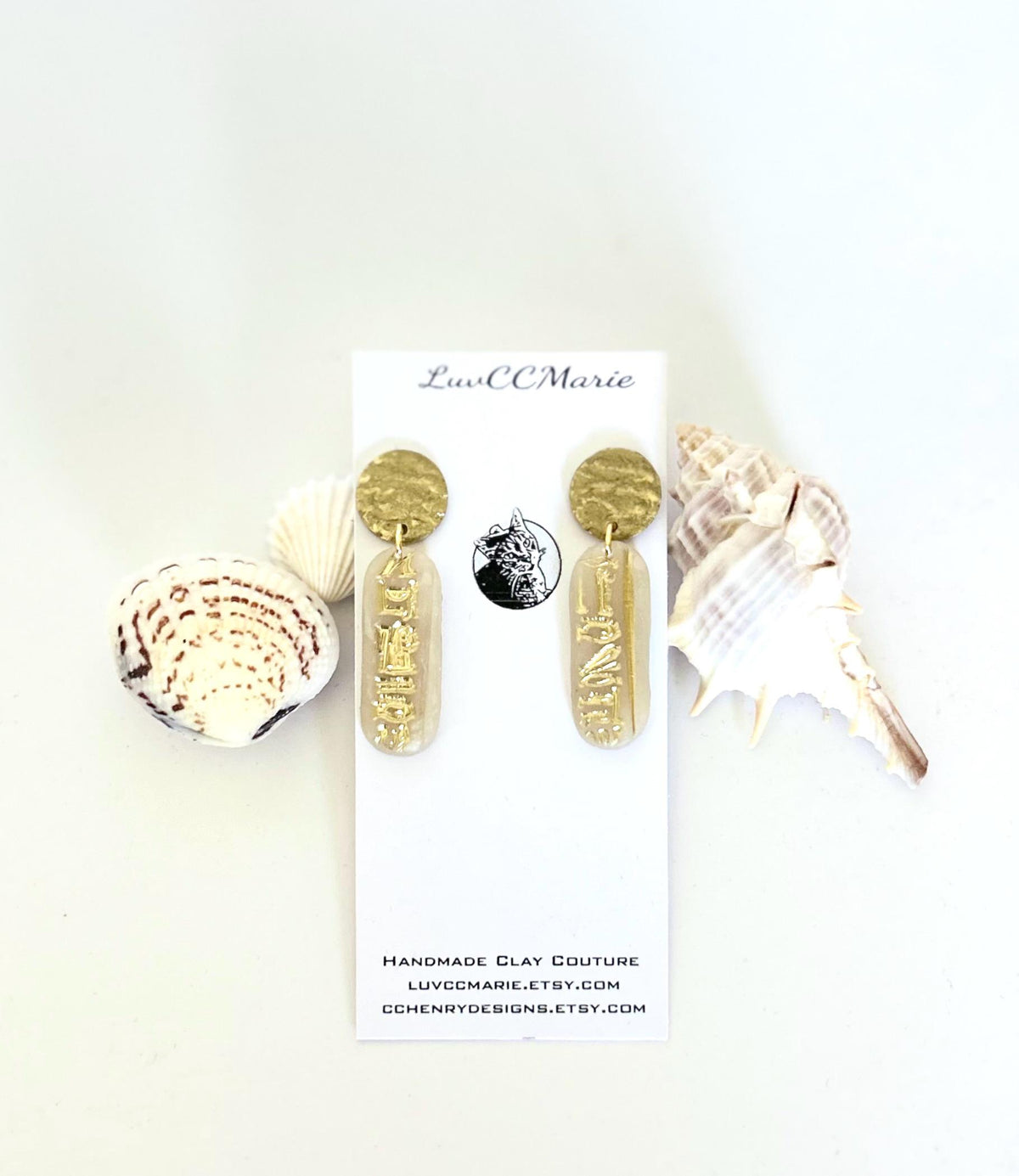 Egypt Earrings, Cartouche Bar Dangles, Egyptian Hieroglyph Clay Jewelry