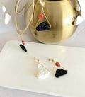 Rain Cloud Earrings, Red, White, Black, Gold, Handmade Clay Unique Gift