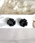 Black Flower Stud Earrings, Big Floral Post Studs, Unique Garden Jewelry Gift