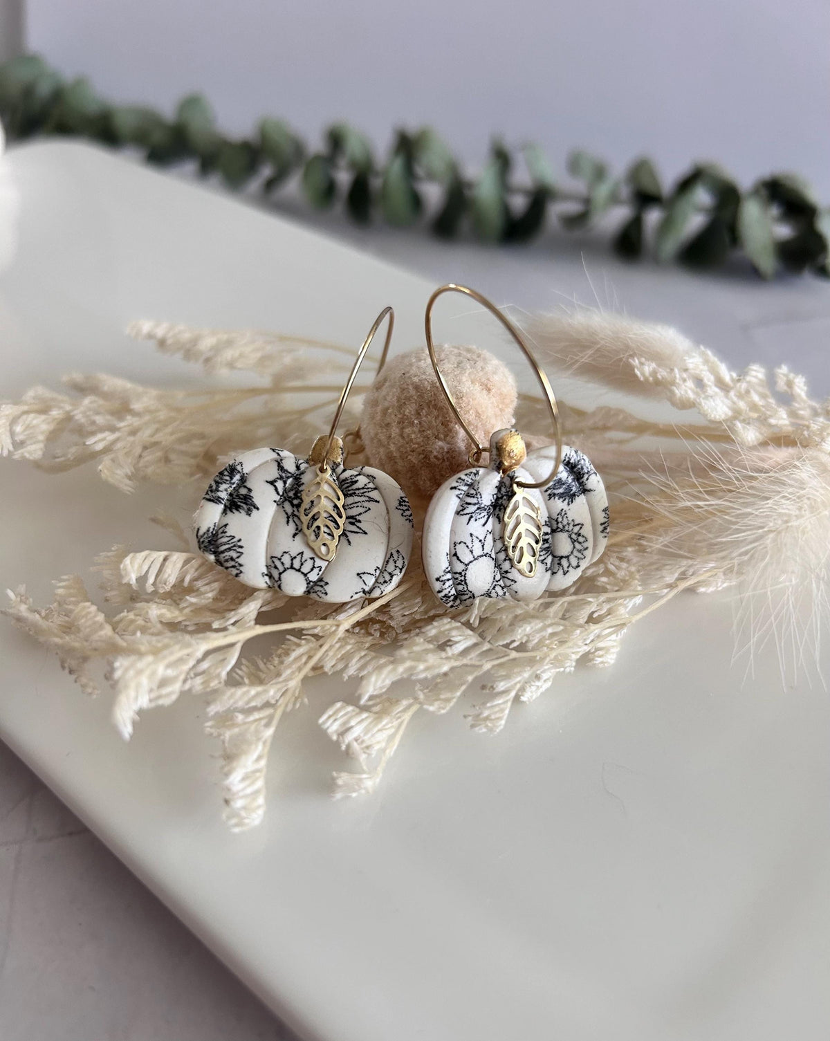 Pumpkin Earrings, Hoop Dangles, Fall Leaf, Boho Handmade Fashion Jewelry