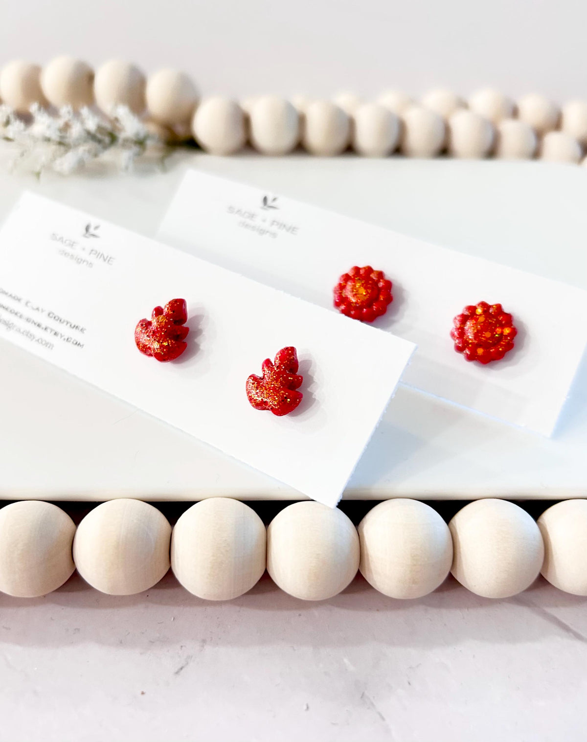Year of Fire Studs, Sparkly Flame Red Clay Post Earrings