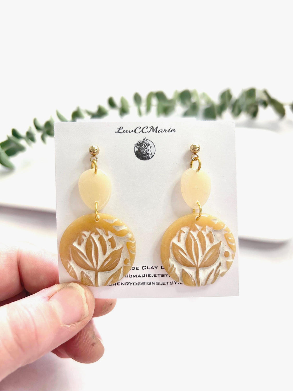 Tulip Earrings, Nude and White, Spring Floral Flower Dangles