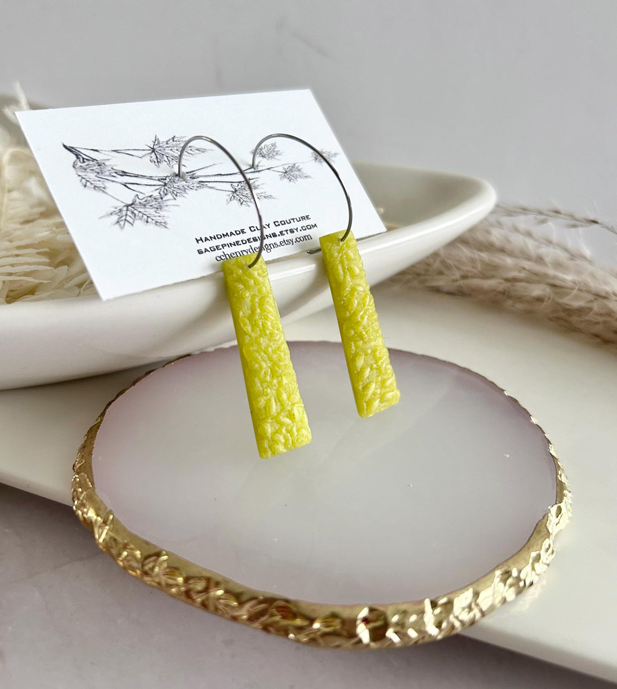 Gold Yellow Earrings, Floral Vine Rectangle Dangles, Chartreuse Citrus Green Drops, Delicate Leaf Fall Jewelry