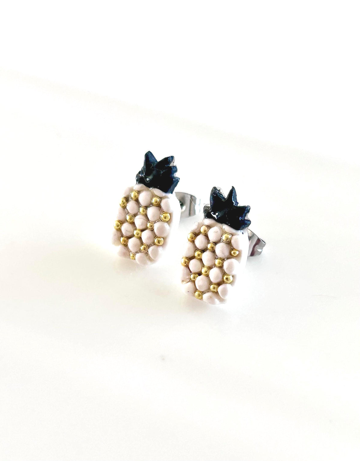 Pineapple Studs, Black and White Post Earrings, Handmade Clay Modern Jewelry