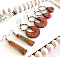 Copper Patina Clay Earrings, Abstract Hoop Drops, Green Statement Jewelry Gift