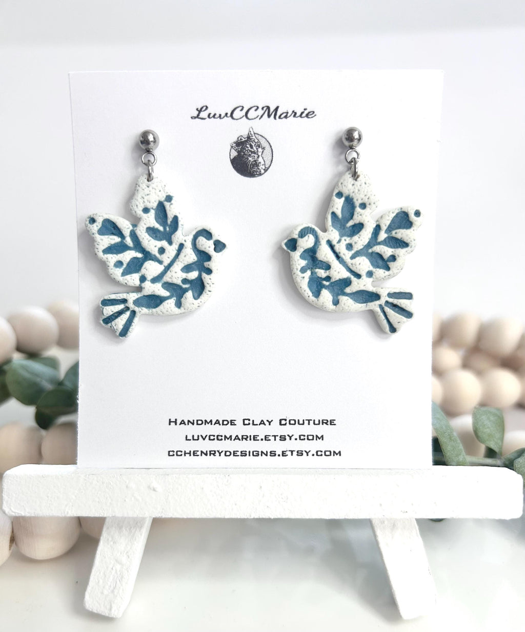 Handmade Clay Dove of Hope Dangle Earrings, Birds of Peace Drop Earrings, Everyday Wear Jewelry Gift