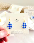 Blue and White Plaid Earrings, Handmade Clay Gingham Dangles, Dainty Summer Jewelry Gift