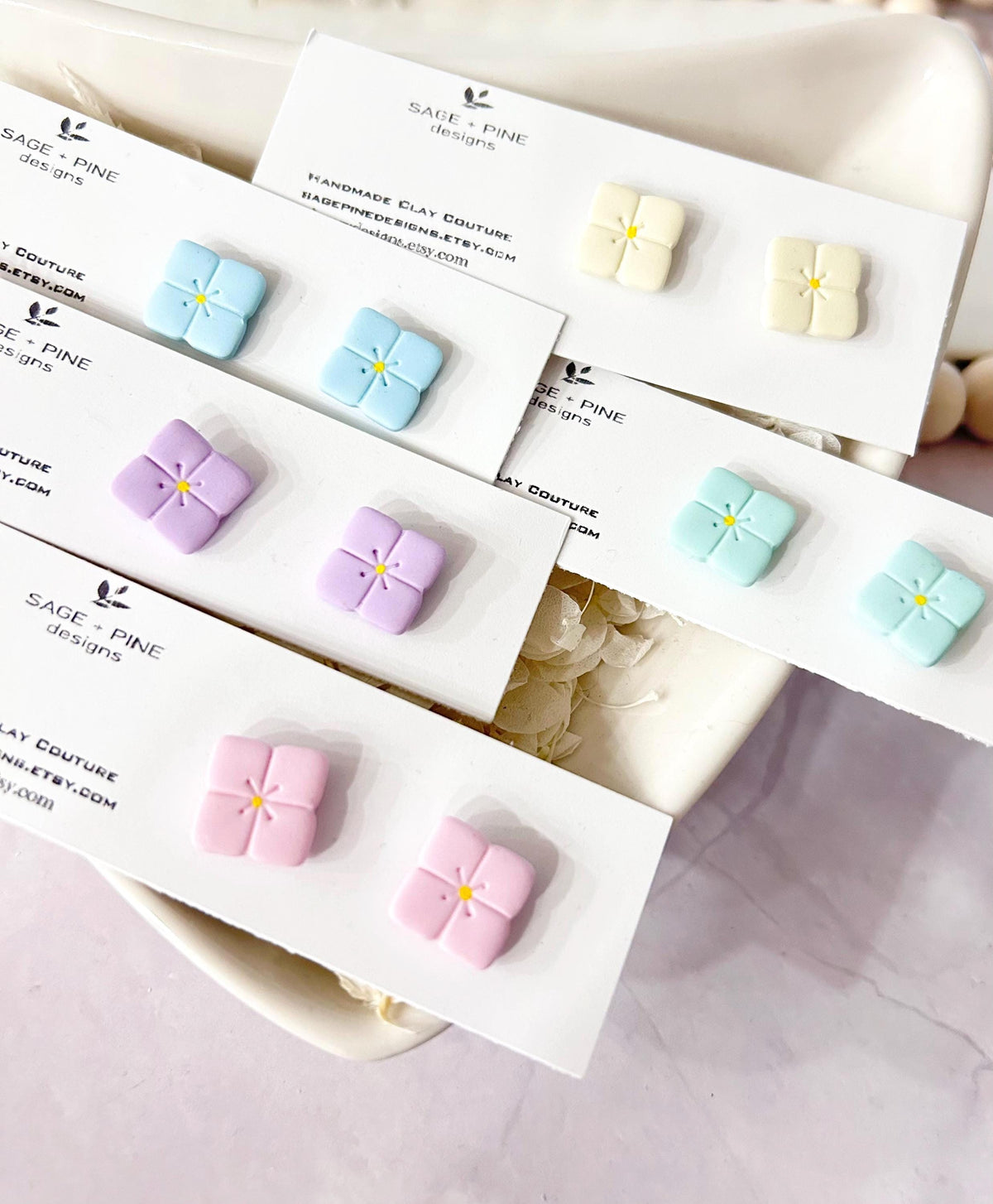 Pastel Hydrangea Flower Studs, Small Clay Post Earrings, Birthday Gift for Girl, Hypoallergenic Studs