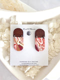 Dark Burgundy Red Clay Earrings, Terracotta Marbled Wood Dangles, Handmade Fashion Boho Jewelry