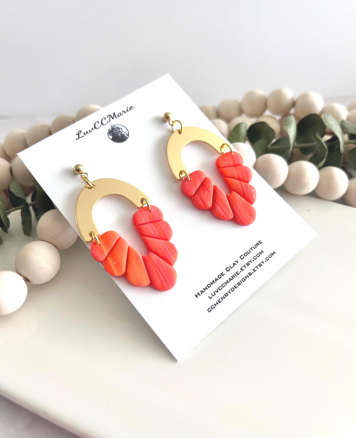 Neon Orange Clay Earrings, Vacation Dangles, Minimalist Jewelry
