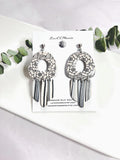 Black and White Chandelier Earrings, Tudor Rose Clay Dangles, Boho Wedding Floral Jewelry