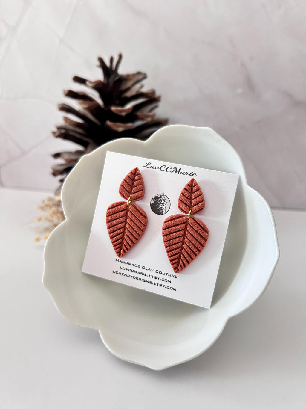 Marigold Yellow Leaf Earrings, Geometric Handmade Clay Dangles, Autumn Mustard Fall Jewelry