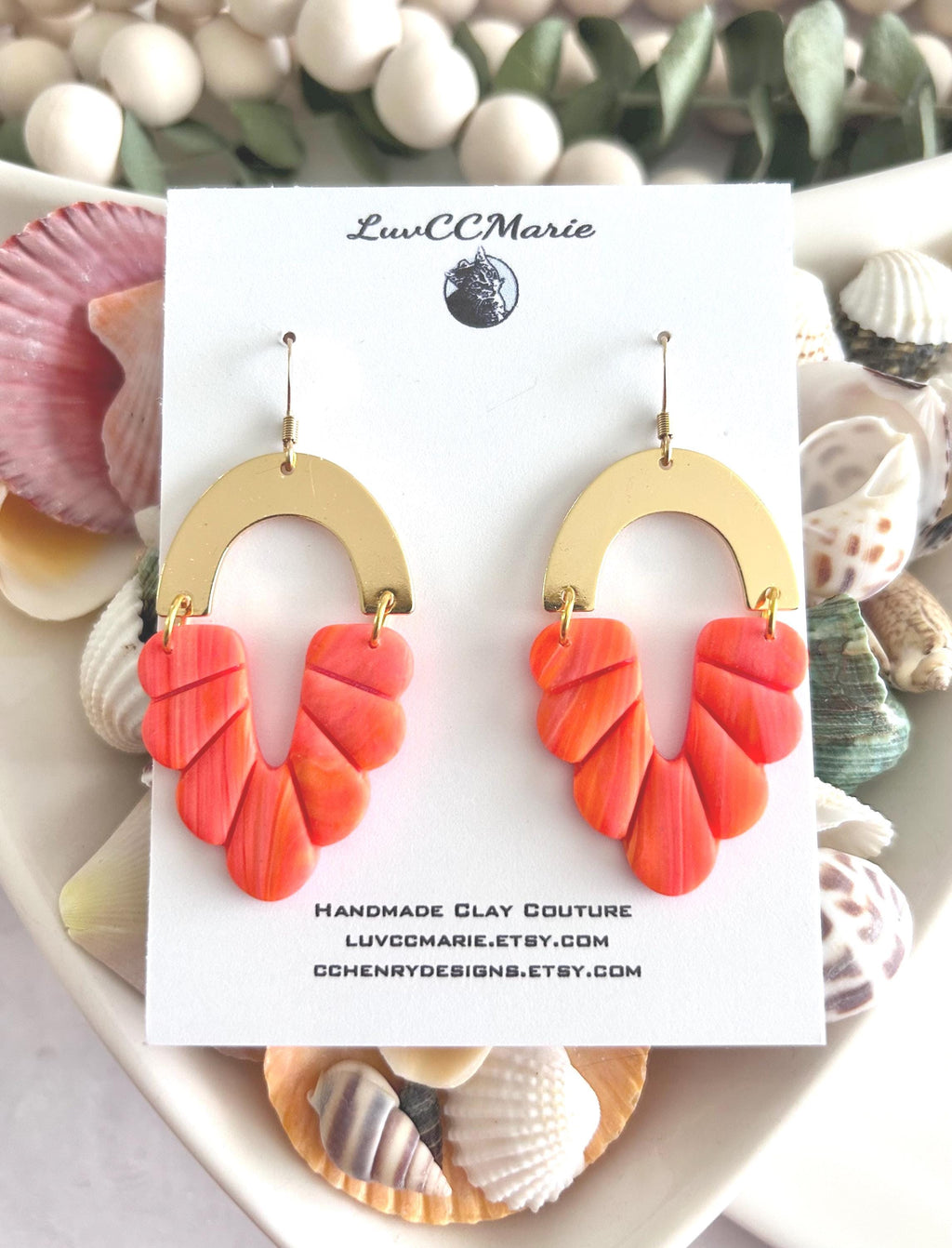Neon Orange Clay Earrings, Vacation Dangles, Minimalist Jewelry