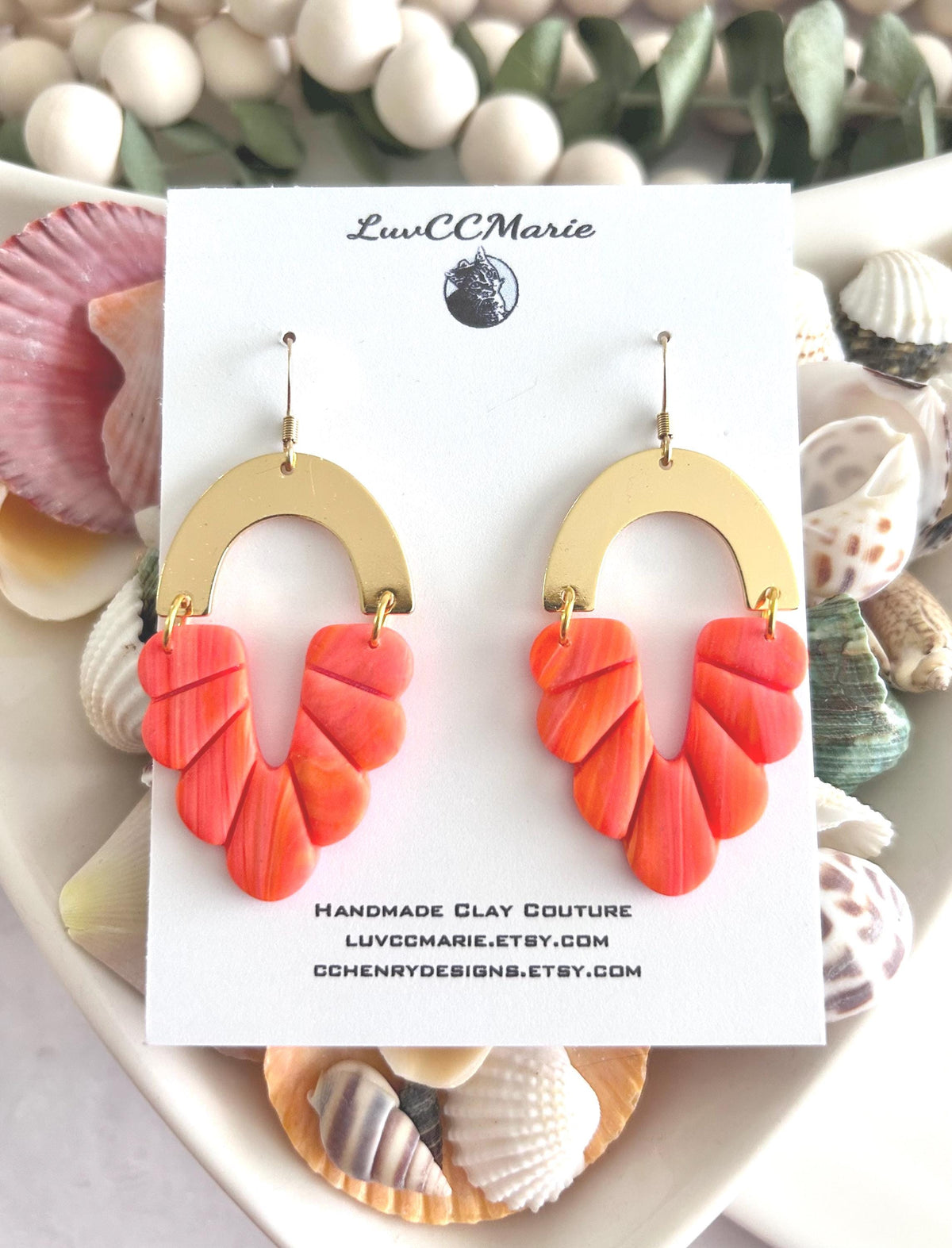 Neon Orange Clay Earrings, Vacation Dangles, Minimalist Jewelry