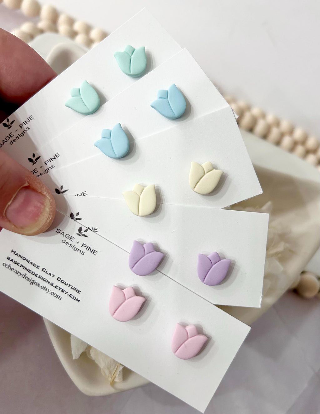 Blue Tulip Pastel Flower Studs, Boho Clay Floral Stud Earrings