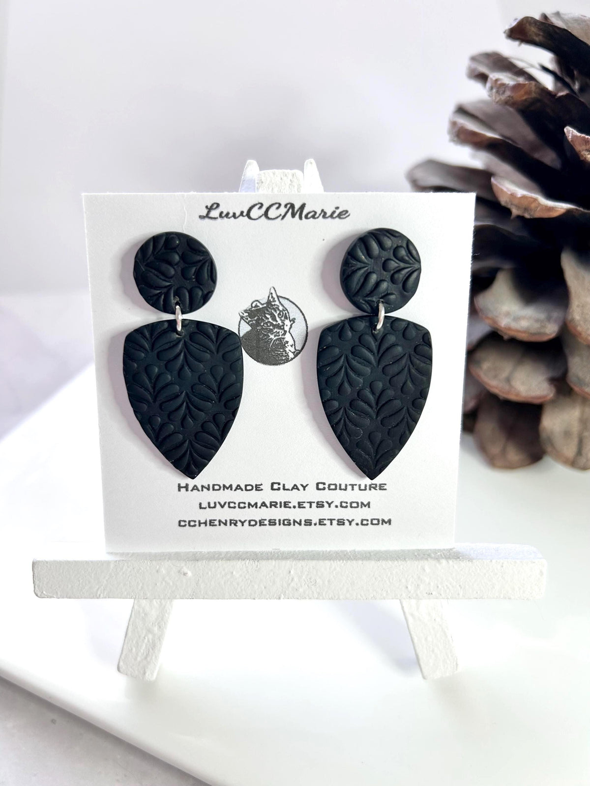 Black Clay Earrings, Geometric Dangles, Stud Dangles, Handmade Polymer Unique Jewelry Gift