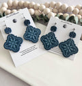 Dark Teal Blue Statement Tile Dangle Earrings Handmade Jewelry Lightweight Vacation Gift